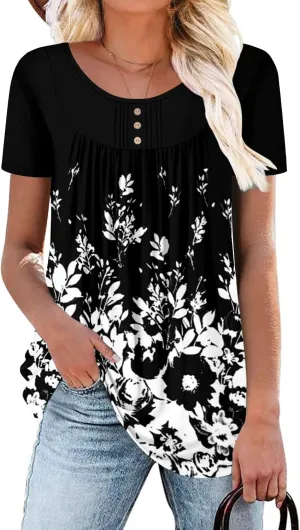 BETTE BOUTIK Women's Summer Tunic Tops Flowy Flare Botton Down Shirts Blouses S-3XL