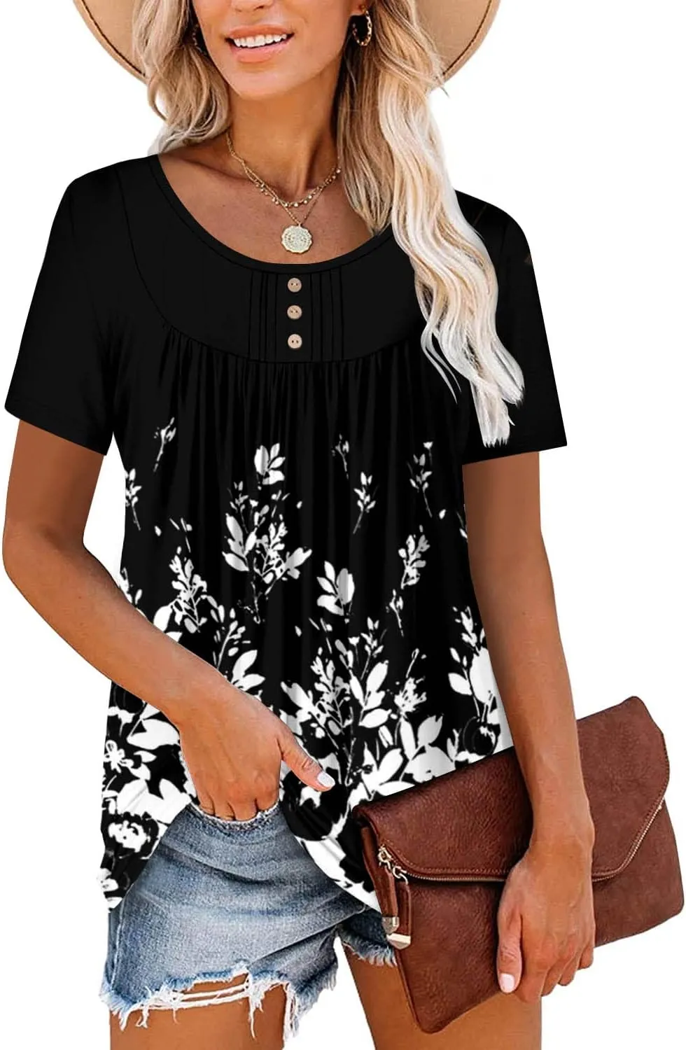 BETTE BOUTIK Women's Summer Tunic Tops Flowy Flare Botton Down Shirts Blouses S-3XL