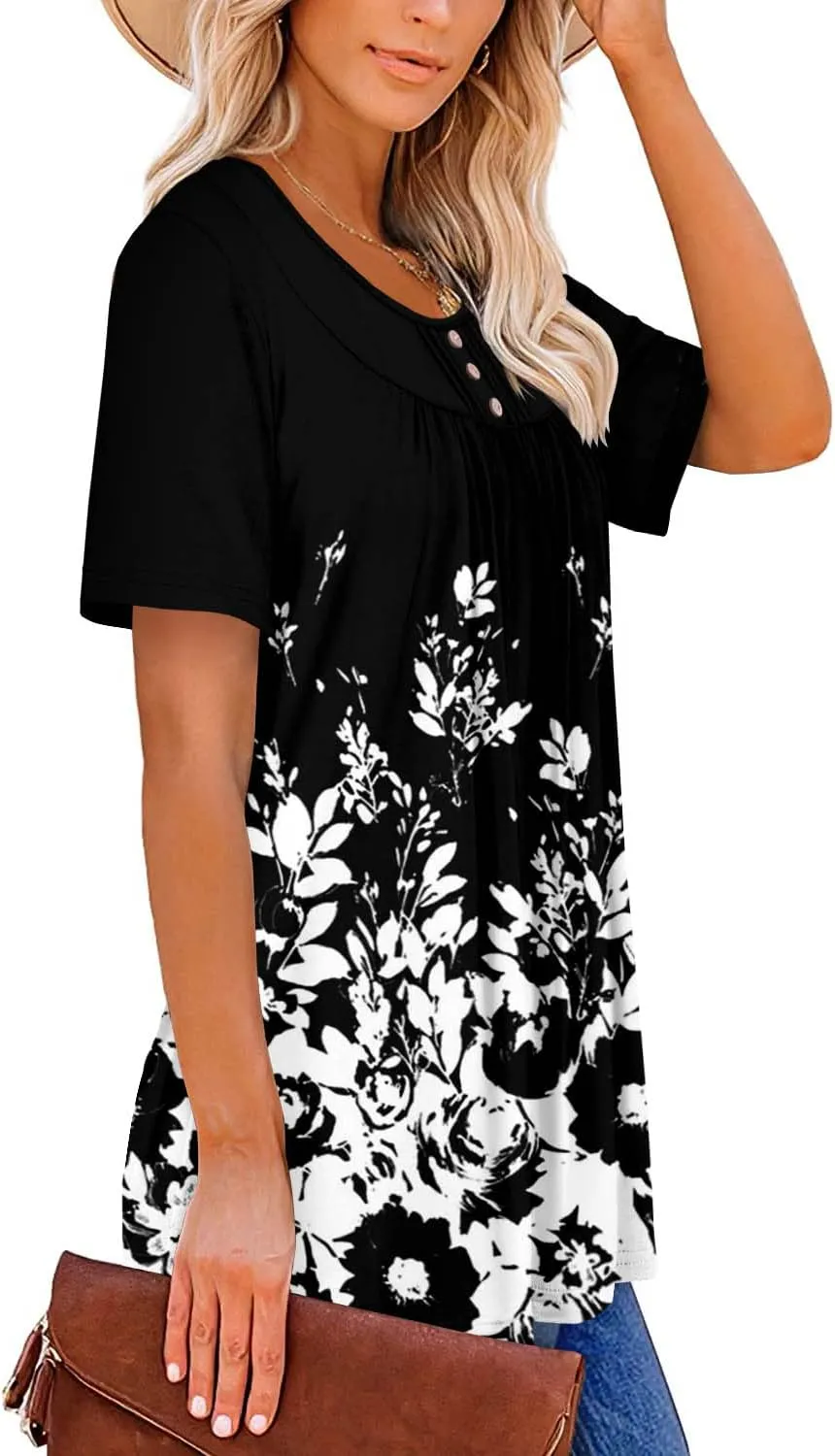 BETTE BOUTIK Women's Summer Tunic Tops Flowy Flare Botton Down Shirts Blouses S-3XL
