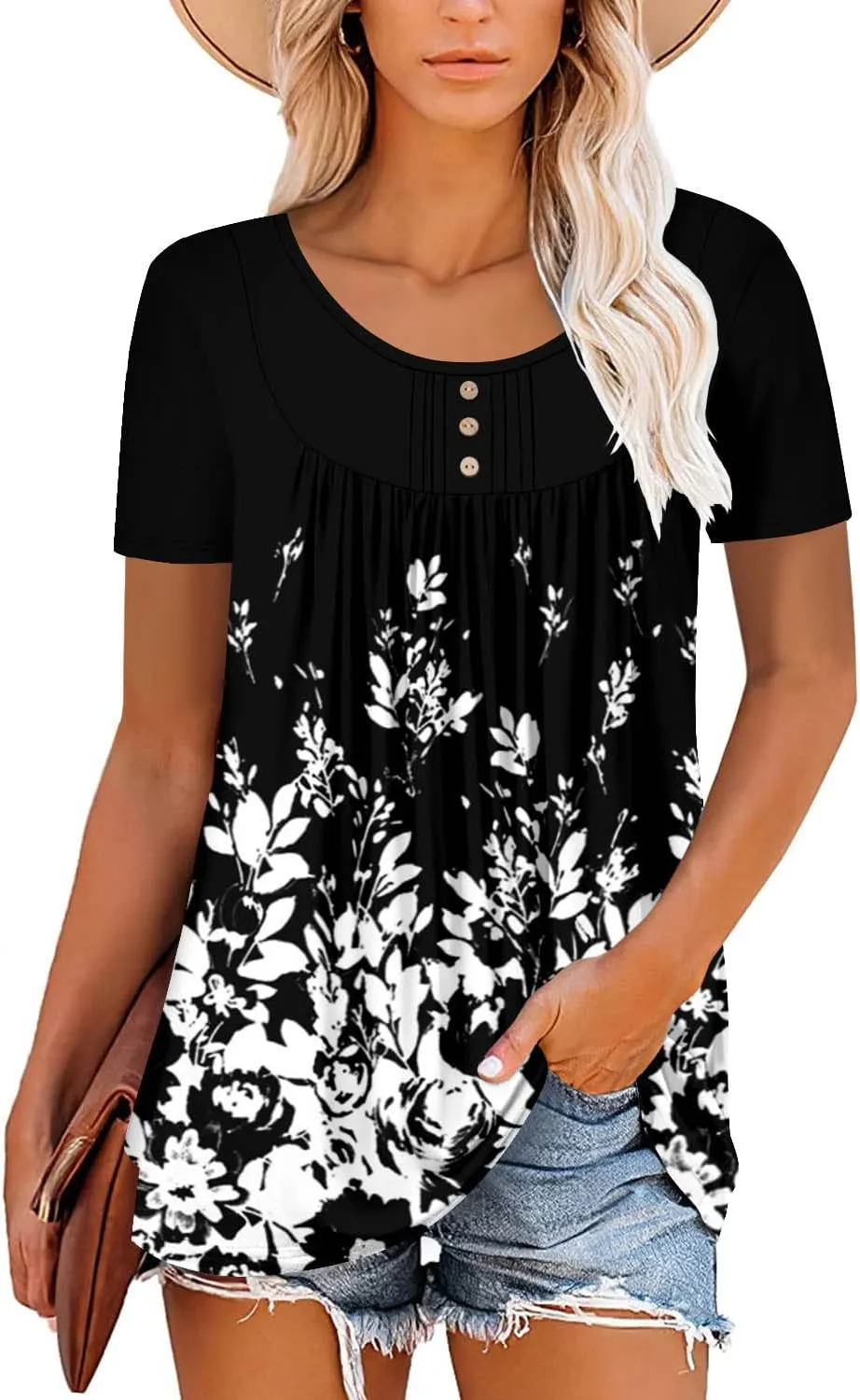 BETTE BOUTIK Women's Summer Tunic Tops Flowy Flare Botton Down Shirts Blouses S-3XL