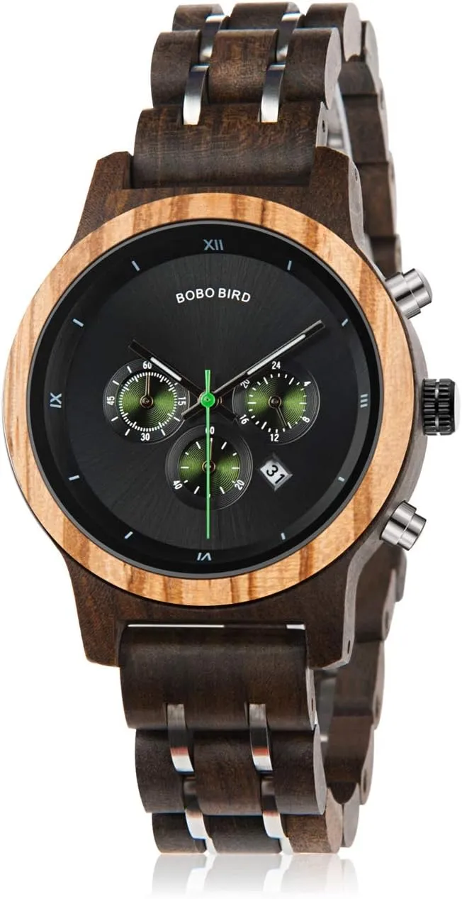 BOBO BIRD Women Wooden Watches Luxury Wood Metal Strap Chronograph & Date Display Quartz Watch Fashion Zebra Wood Casual Business Ebony Wristwatches