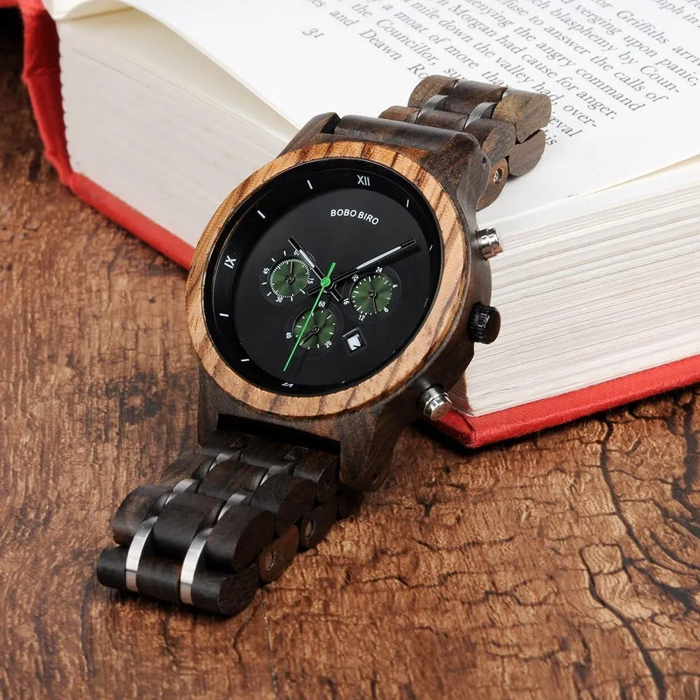 BOBO BIRD Women Wooden Watches Luxury Wood Metal Strap Chronograph & Date Display Quartz Watch Fashion Zebra Wood Casual Business Ebony Wristwatches