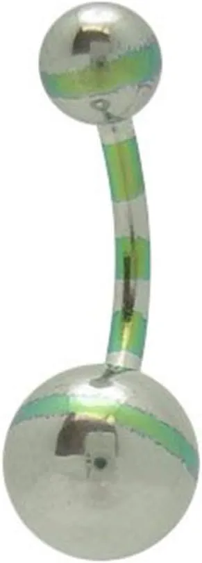 BodyJewelryOnline Green Striped Metallic Belly Button Ring
