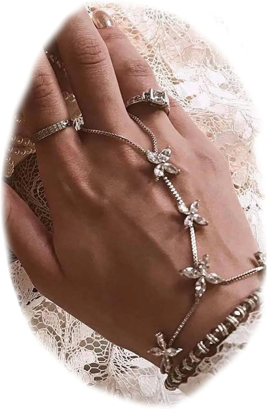 Bohemian Finger Ring Bracelets Rhinestone Daisy Finger Chain Beach Slave Hand Chain Bracelets Jewelry for Women