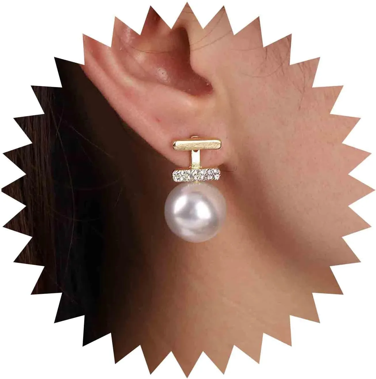 Boho Crystal Pearl Earrings Rhinestone Bar Stud Earrings Gold Pearl Drop Earrings Cz Stick Bar Earrings Vintage Pearl Floating Earrings Jewelry for Women