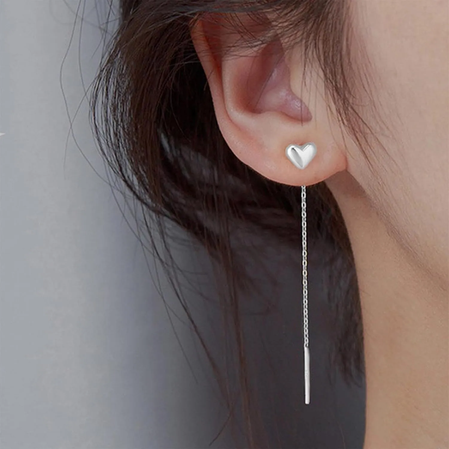 Boho Heart Threader Chain Earrings Bar Chain Drop Earrings Gold Long Chain Earrings Love Heart Pull Through Earrings Jewelry for Women and Girls