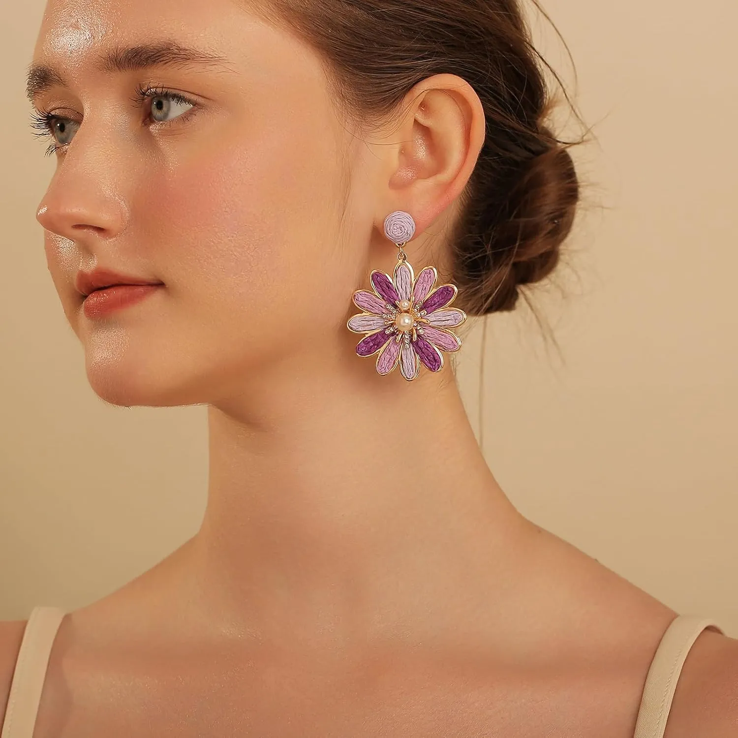 Boho Raffia Flower Earrings for Women ?C Lightweight Dangle Jewelry, Summer Beach Vacation Accessories