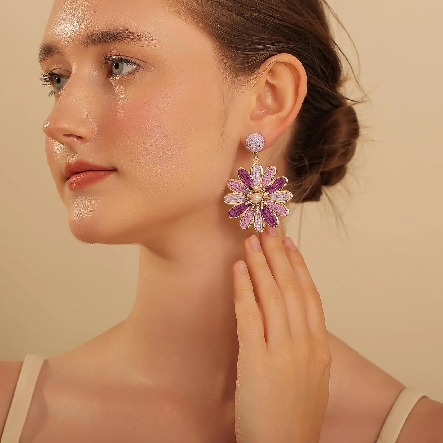 Boho Raffia Flower Earrings for Women ?C Lightweight Dangle Jewelry, Summer Beach Vacation Accessories