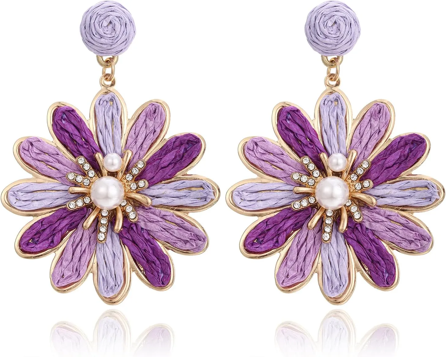 Boho Raffia Flower Earrings for Women ?C Lightweight Dangle Jewelry, Summer Beach Vacation Accessories