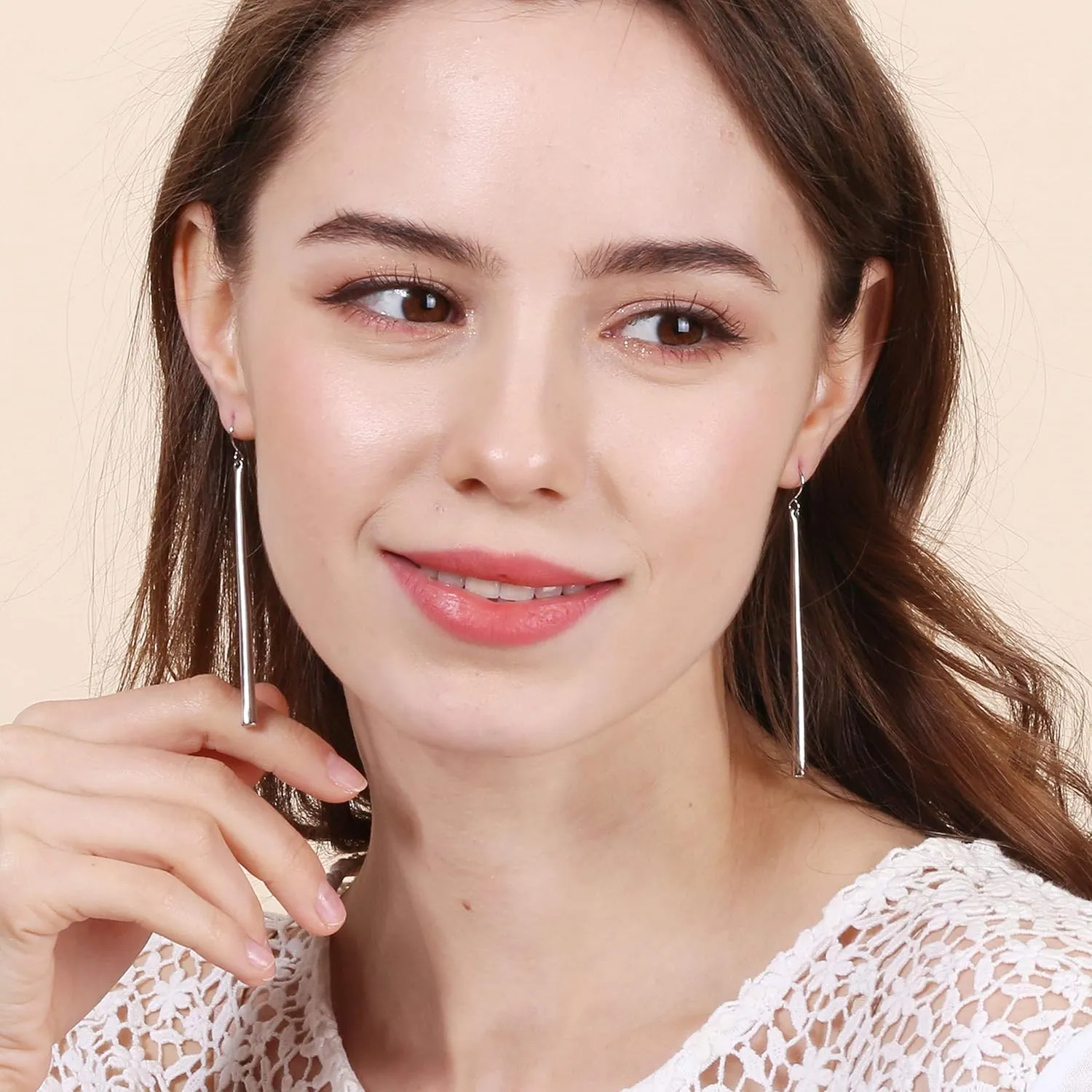 Bonaluna Long, Thin, Hammered, Shield Metal Bar Basic Dangle Drop Earrings for Women