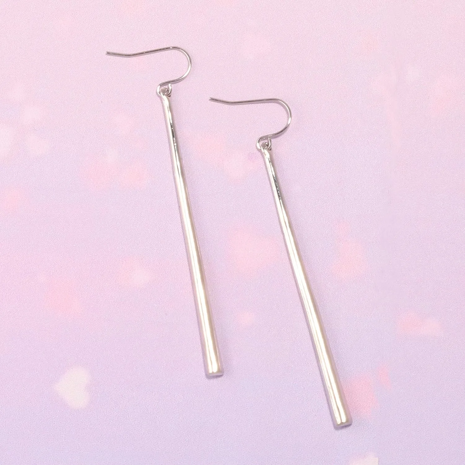 Bonaluna Long, Thin, Hammered, Shield Metal Bar Basic Dangle Drop Earrings for Women