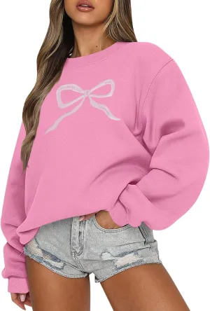Bow Sweatshirt Coquette Clothes Spring Cute Preppy Aesthetic Clothes Holiday Long Sleeve Tops Crewneck Sweat Shirts