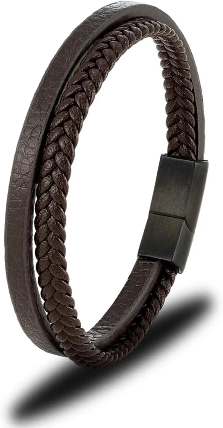 Bracelet Men Bracelets Jewellery Minimalist Men Double Strand Woven Leather Bracelet Matte Black Accessories Handmade