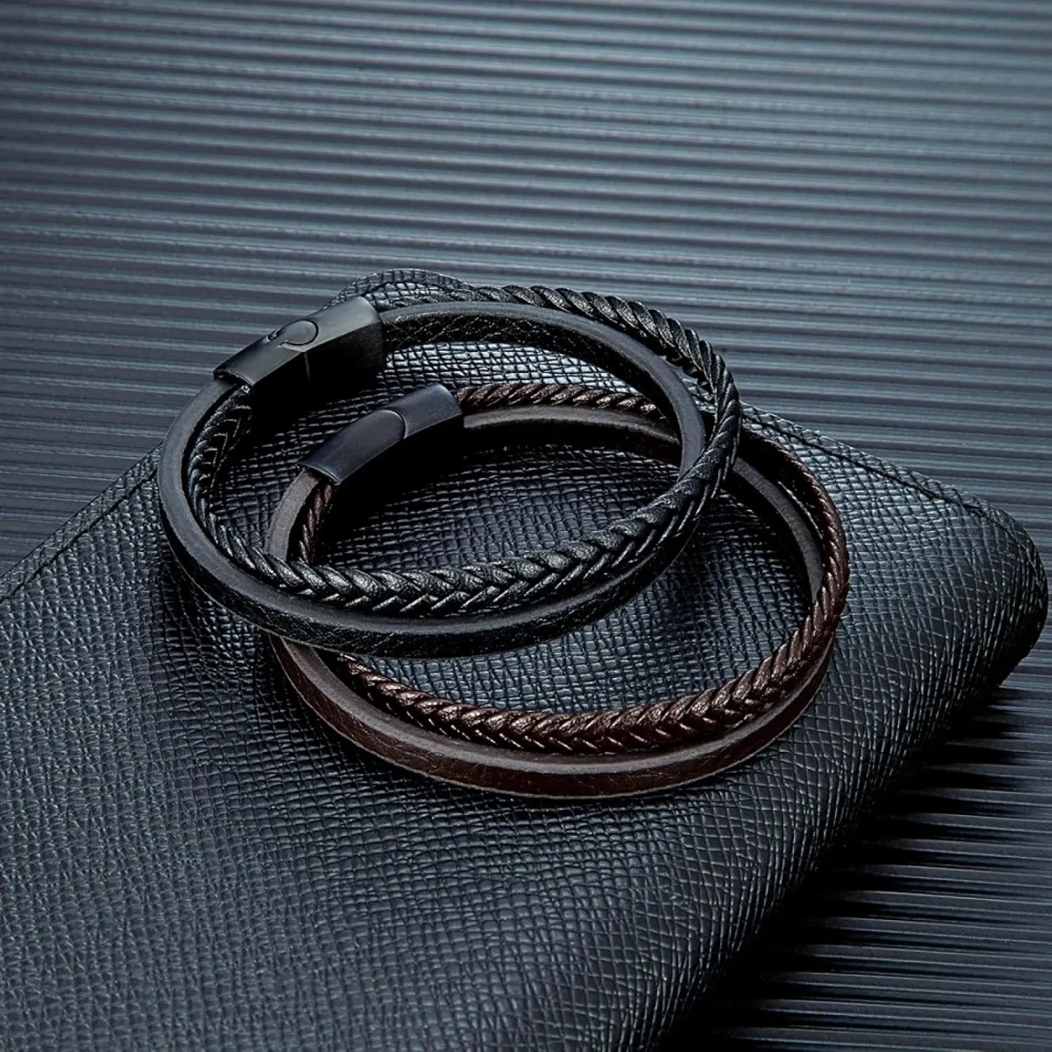 Bracelet Men Bracelets Jewellery Minimalist Men Double Strand Woven Leather Bracelet Matte Black Accessories Handmade