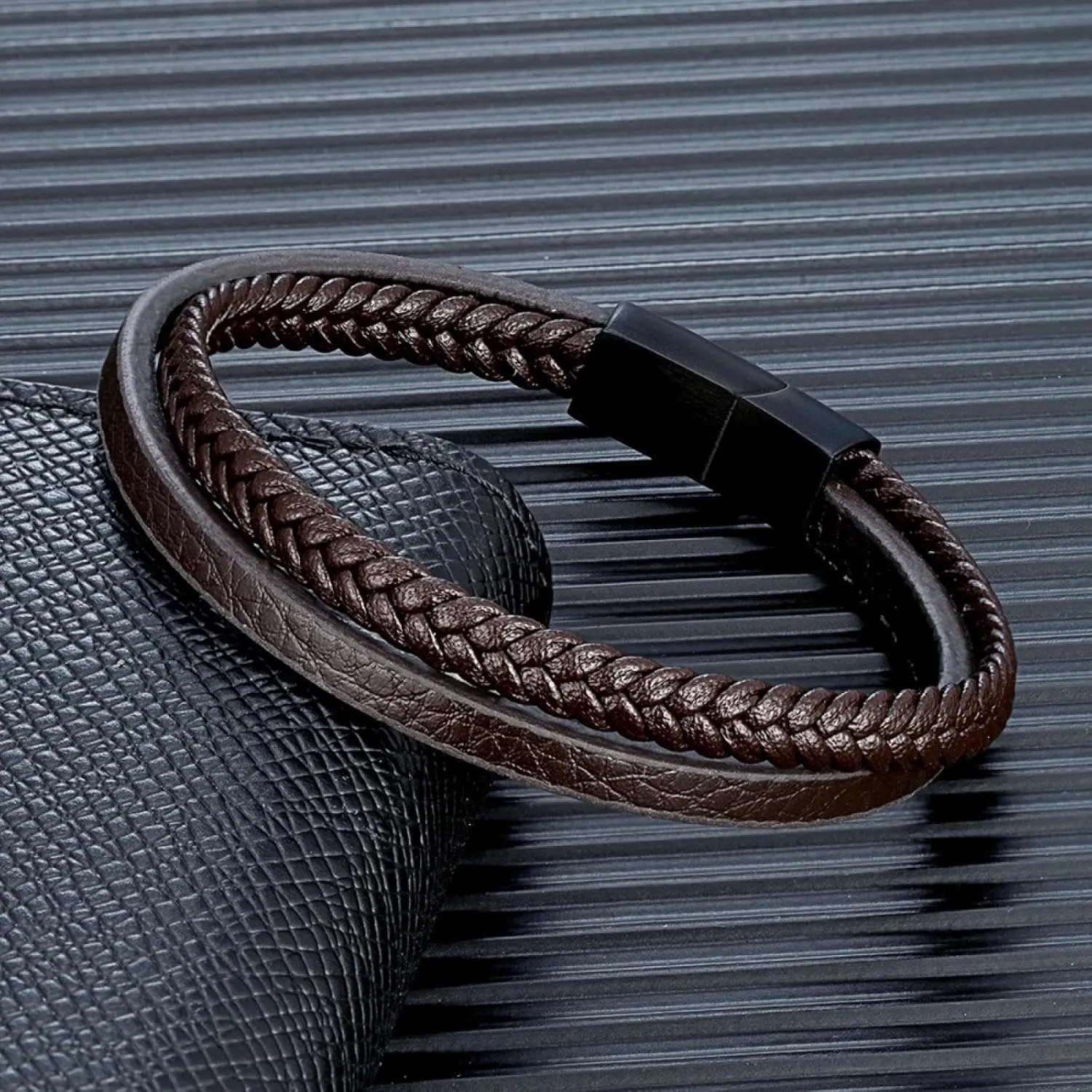 Bracelet Men Bracelets Jewellery Minimalist Men Double Strand Woven Leather Bracelet Matte Black Accessories Handmade