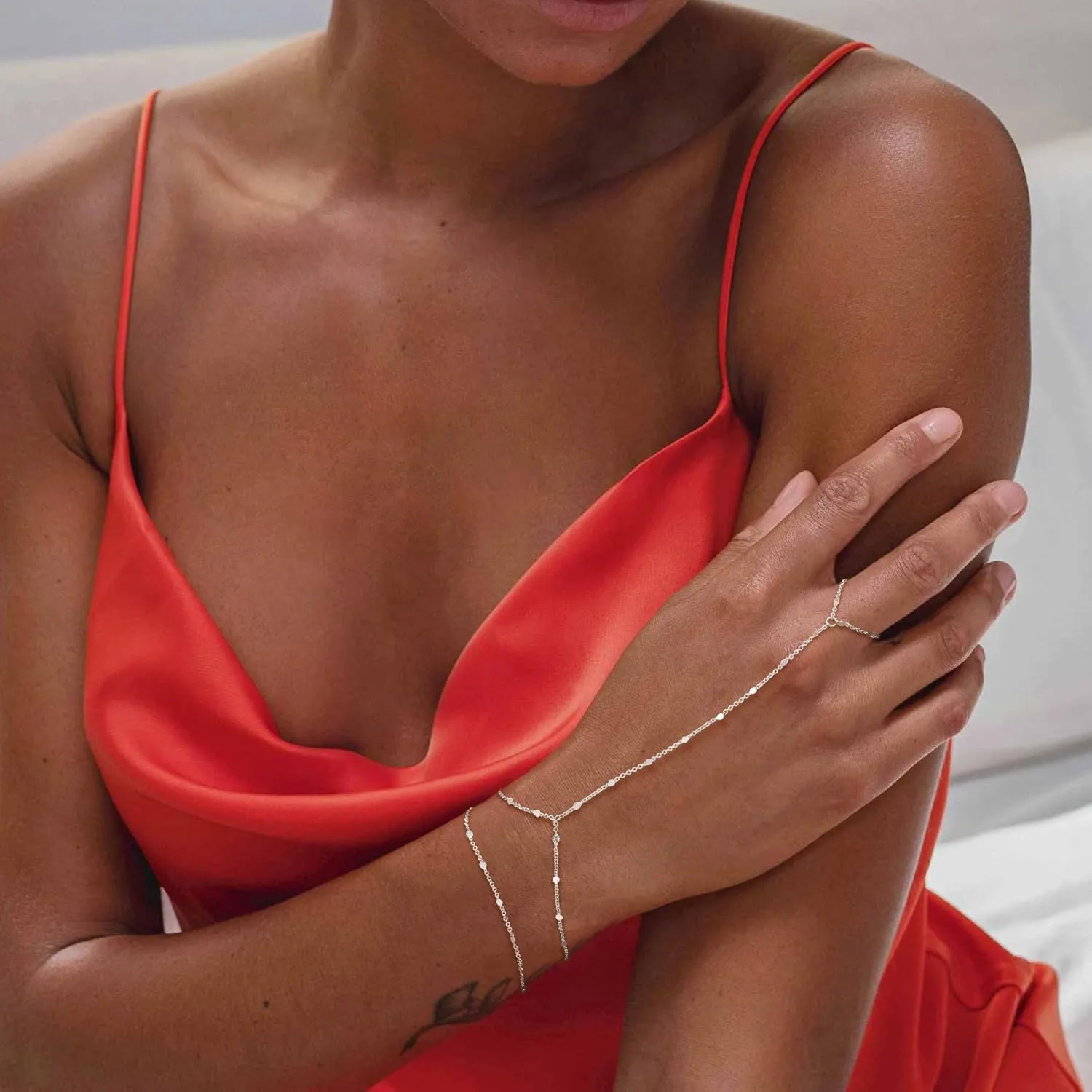 Bracelets for Women Trendy, 14K Gold Plated/Silver Hand Chain Stack Adjustable Layered Dainty Cute Bead | Cubic Zirconia Finger Ring Link Jewelry Gifts