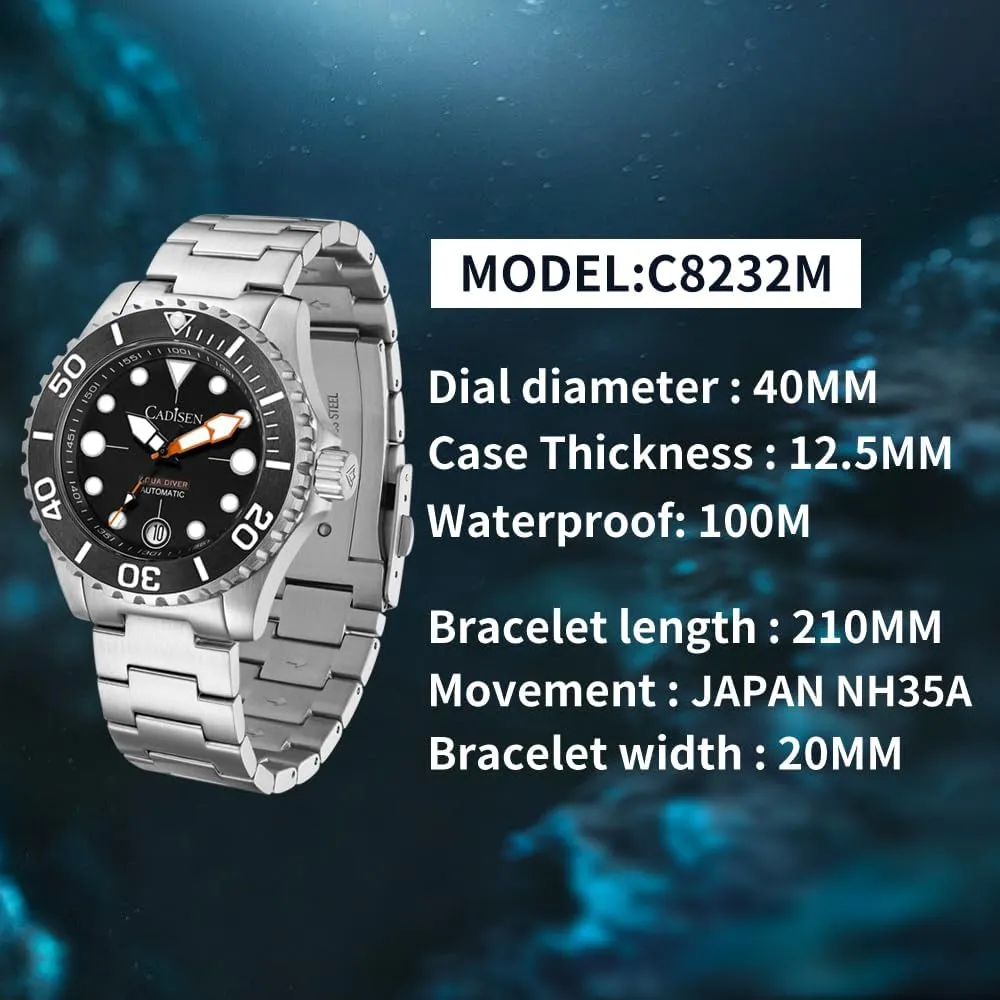 CADISEN Men Watches Mechanical Automatic 100M Waterproof Brand Luxury Stainless Steel Watch Homage
