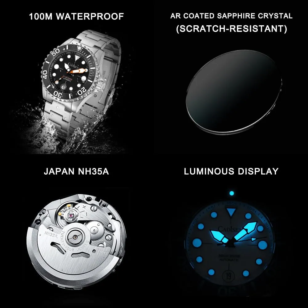 CADISEN Men Watches Mechanical Automatic 100M Waterproof Brand Luxury Stainless Steel Watch Homage