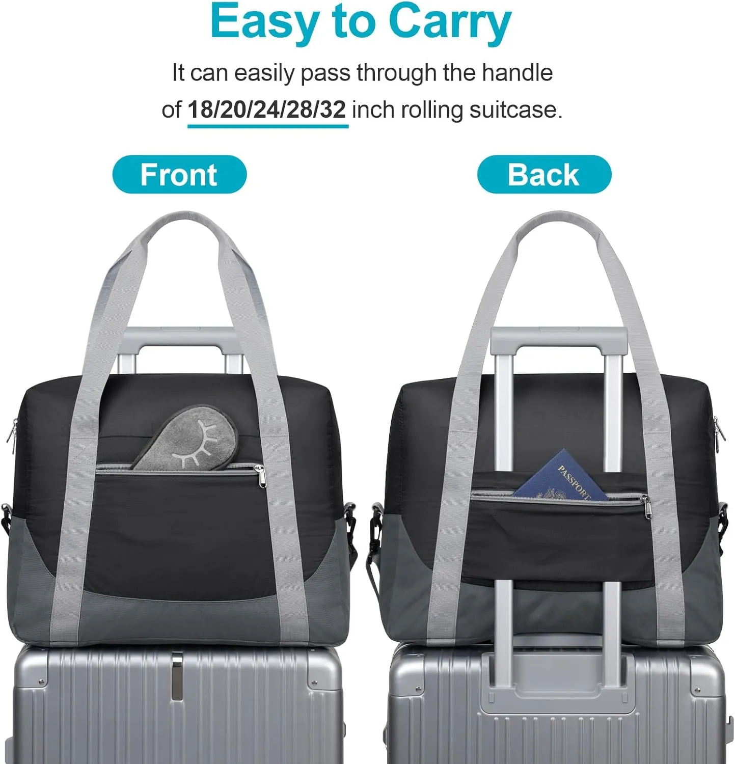 Cambond Spirit Airlines Personal Item Bag 18x14x8 Inch - 30L Lightweight Carry on Personal Item Travel Bag for Short Trip with Shoulder Strap, Compact Underseat Foldable Travel Duffel Bags, Black
