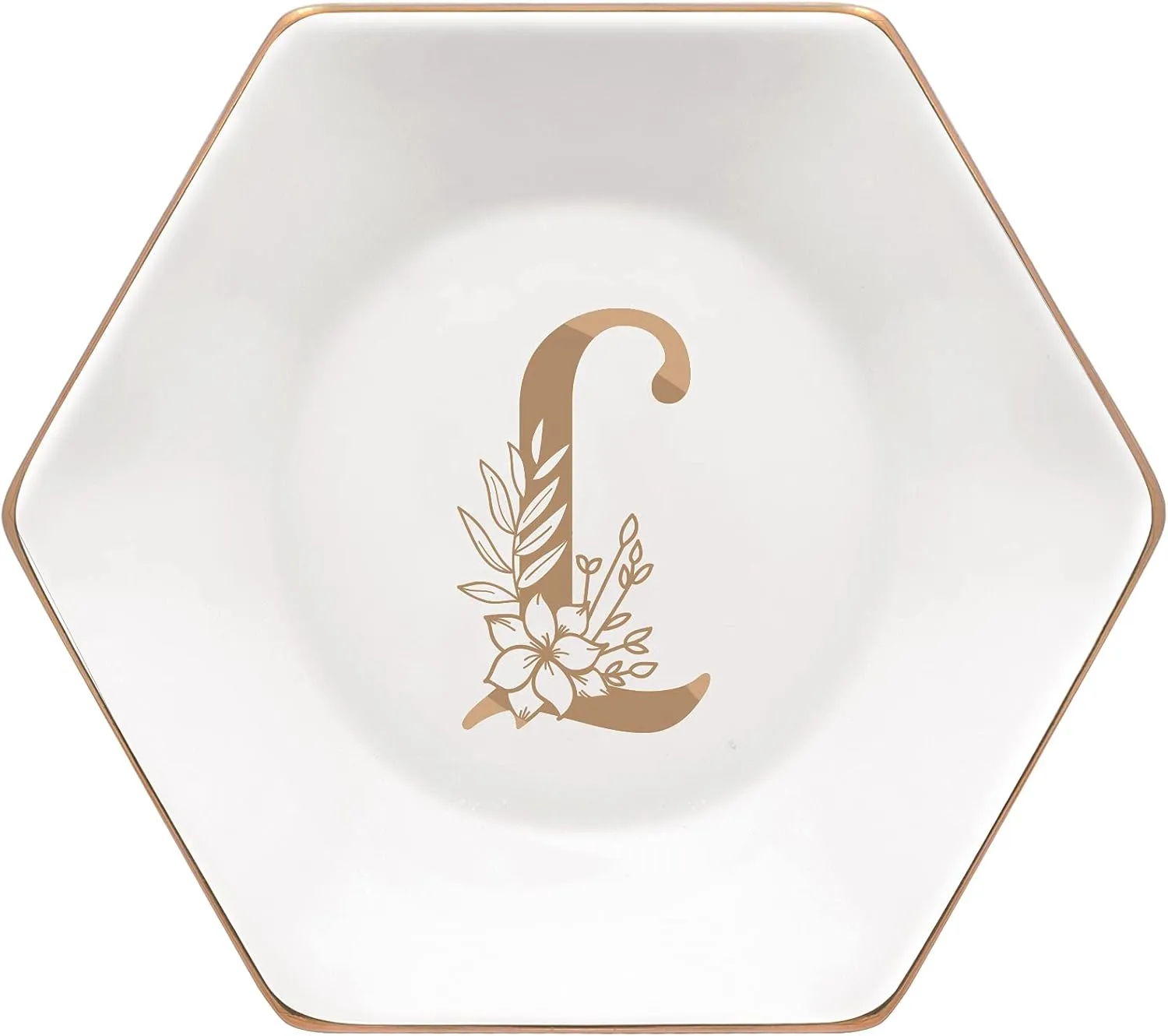 CARAKNOTS Jewelry Tray for Women Ceramic White Ring Dish Birthday Engagement Wedding Valentines Gifts for Her Jewelry Dish for Rings Earring Necklace Monogram Initial Decorative Trinket Plate Letter L