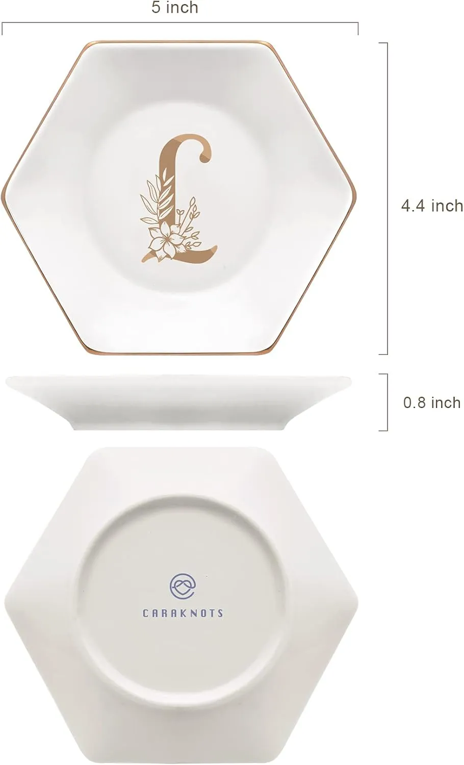 CARAKNOTS Jewelry Tray for Women Ceramic White Ring Dish Birthday Engagement Wedding Valentines Gifts for Her Jewelry Dish for Rings Earring Necklace Monogram Initial Decorative Trinket Plate Letter L