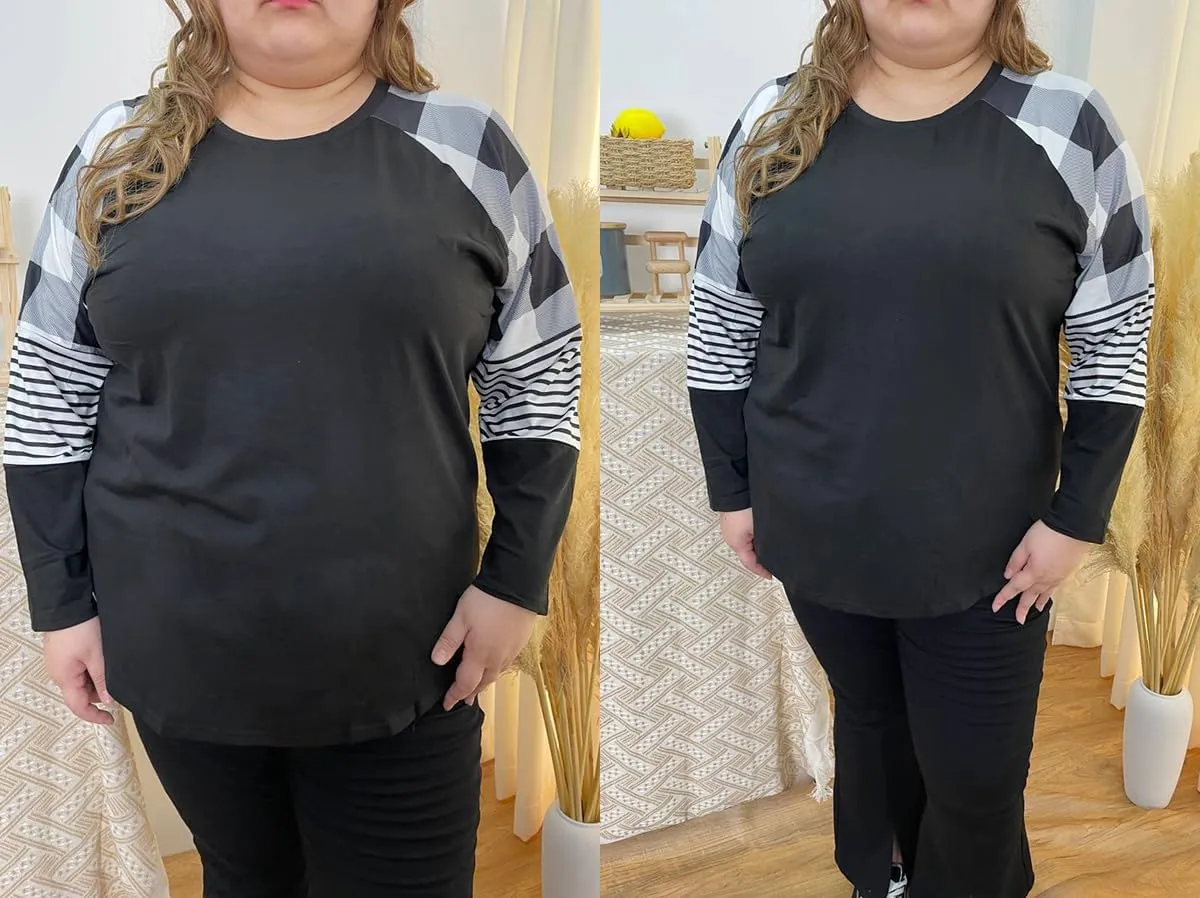 CARCOS Plus Size Tops for Women Twist Knotted Shirts Raglan Tunic Blouses L-5XL