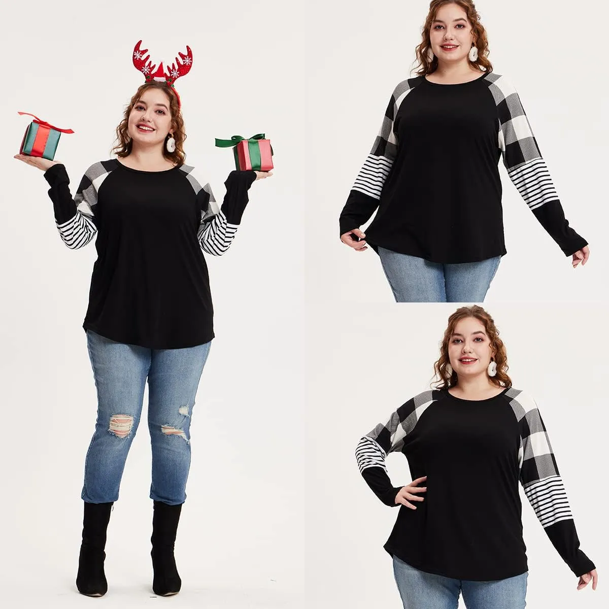 CARCOS Plus Size Tops for Women Twist Knotted Shirts Raglan Tunic Blouses L-5XL