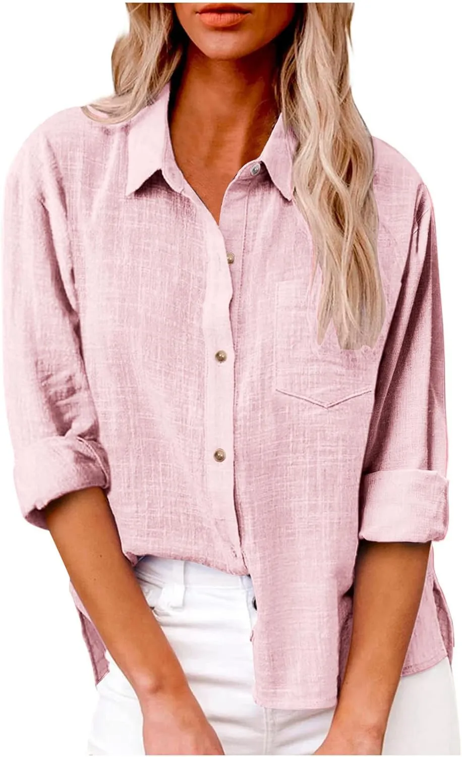 Ceboyel Women Cotton Linen Summer Tops Button Down Shirts Dressy Causal Long Sleeve Gauze Blouses Trendy Boho Clothes 2024