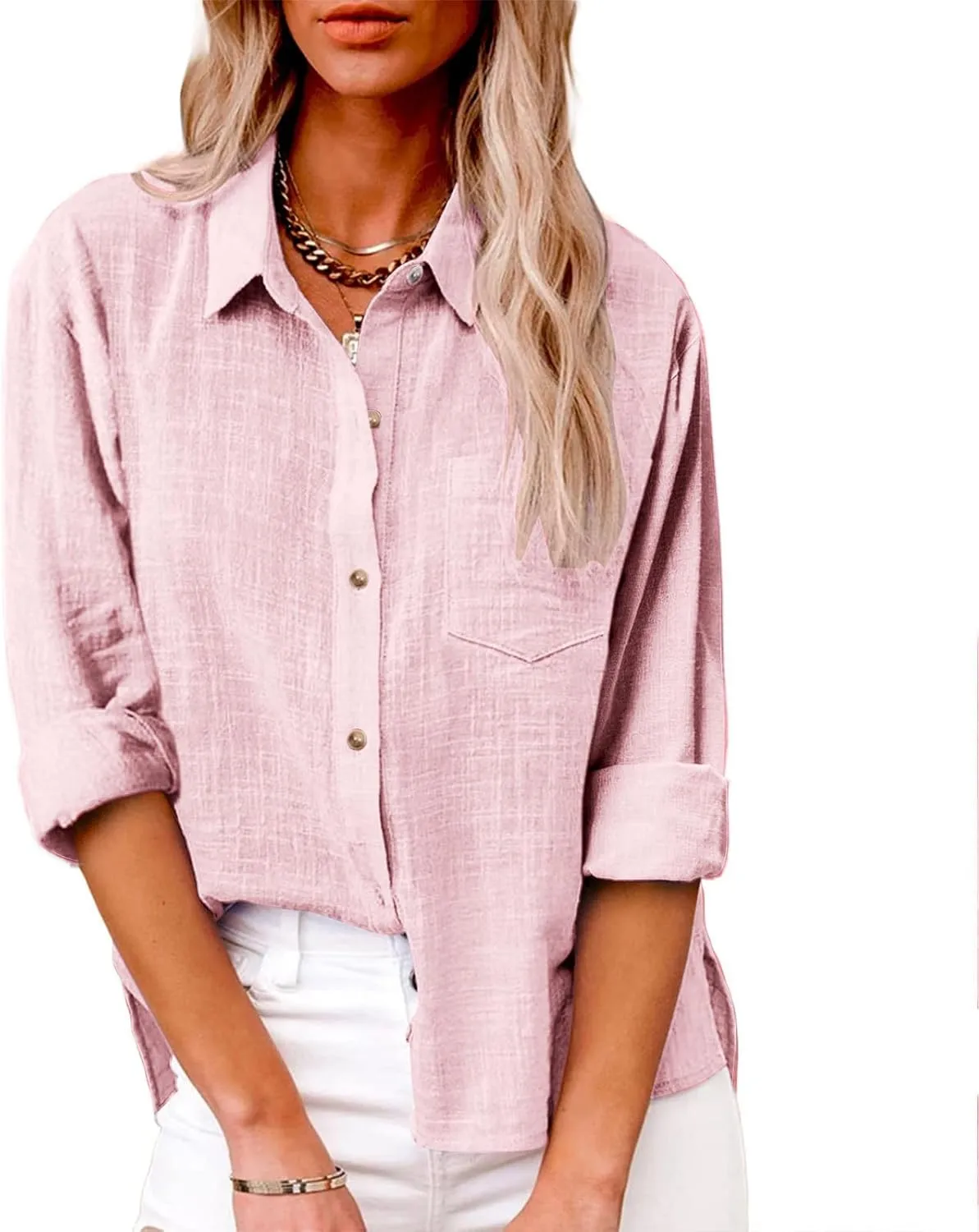 Ceboyel Women Cotton Linen Summer Tops Button Down Shirts Dressy Causal Long Sleeve Gauze Blouses Trendy Boho Clothes 2024