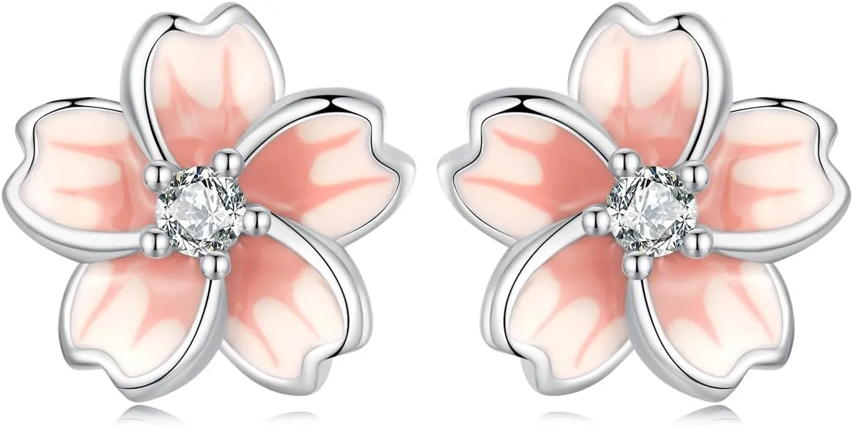 Cherry Blossom Stud Earrings 925 Sterling Silver Earrings,SCE1673