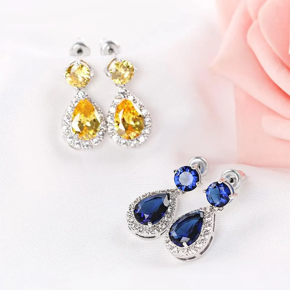 CHERUBIC Women Teardrop Drop Earrings Halo Round Cut White Gold Plated Cubic Zirconia Crystal Elegant Pear Dangle Earrings Jewelry