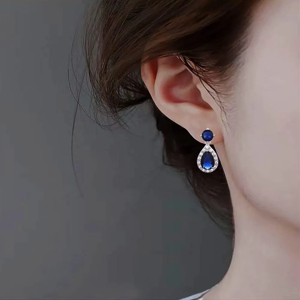 CHERUBIC Women Teardrop Drop Earrings Halo Round Cut White Gold Plated Cubic Zirconia Crystal Elegant Pear Dangle Earrings Jewelry