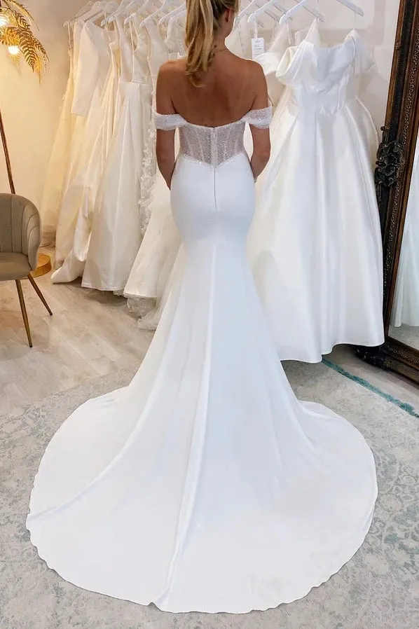 Chic Glitter Off-Shoulder Two Tone With Train Wedding Dress