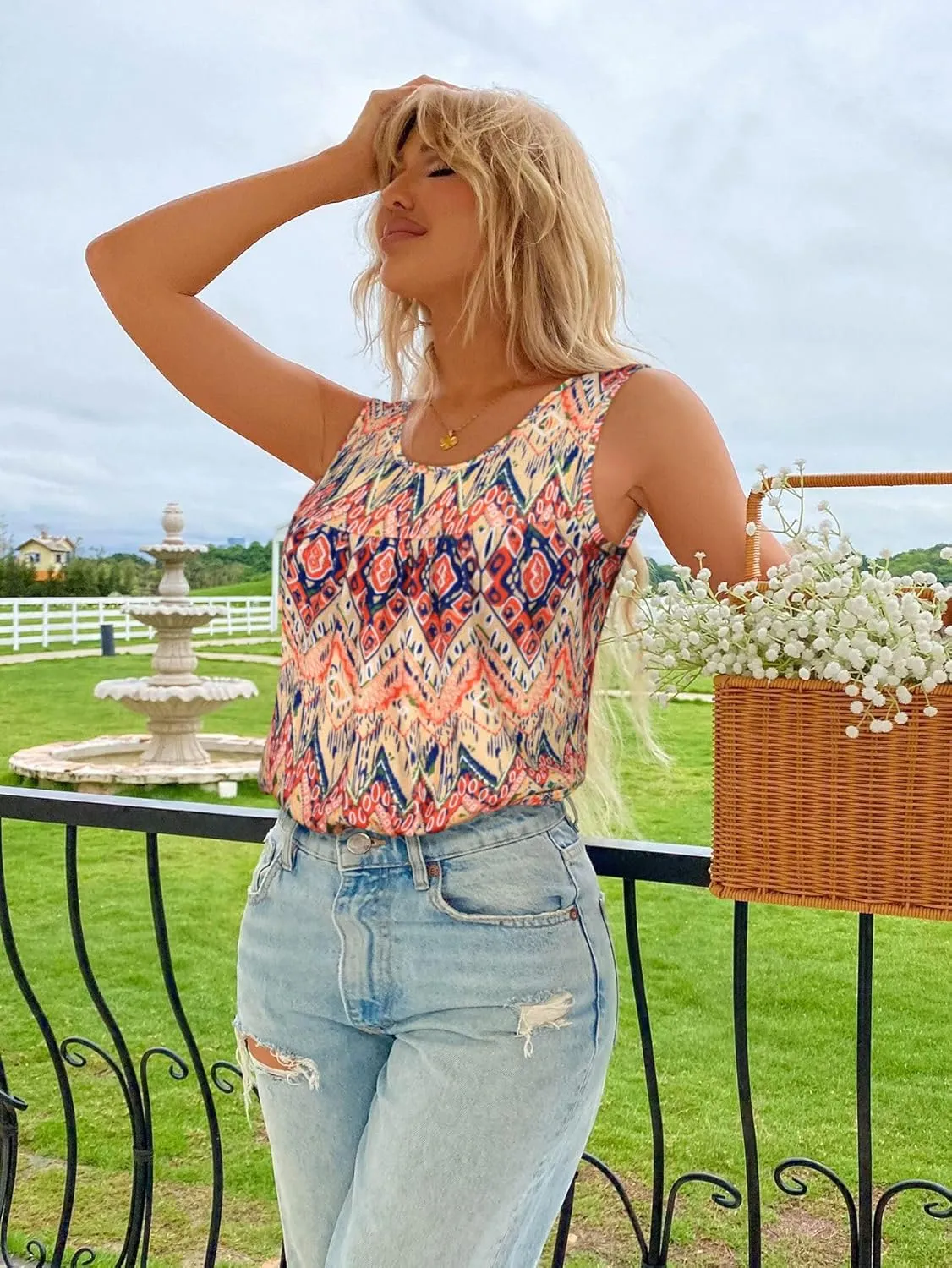 CHICGAL Womens Summer Tank Tops Sleeveless T Shirt Casual Loose Fit Tunic Blouses