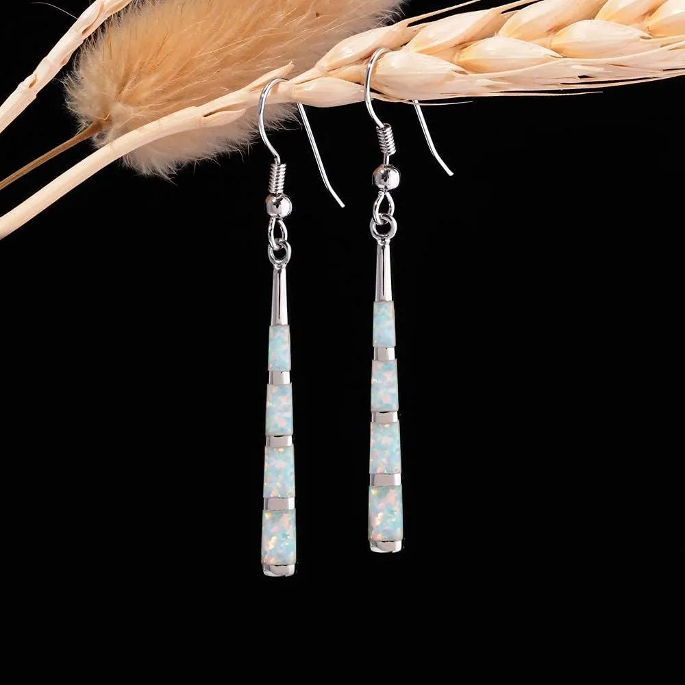 CiNily Opal Drop Earrings - Silver or Gold Plated Dangle Bar Jewelry for Women, Gems Earrings 2 1/8"