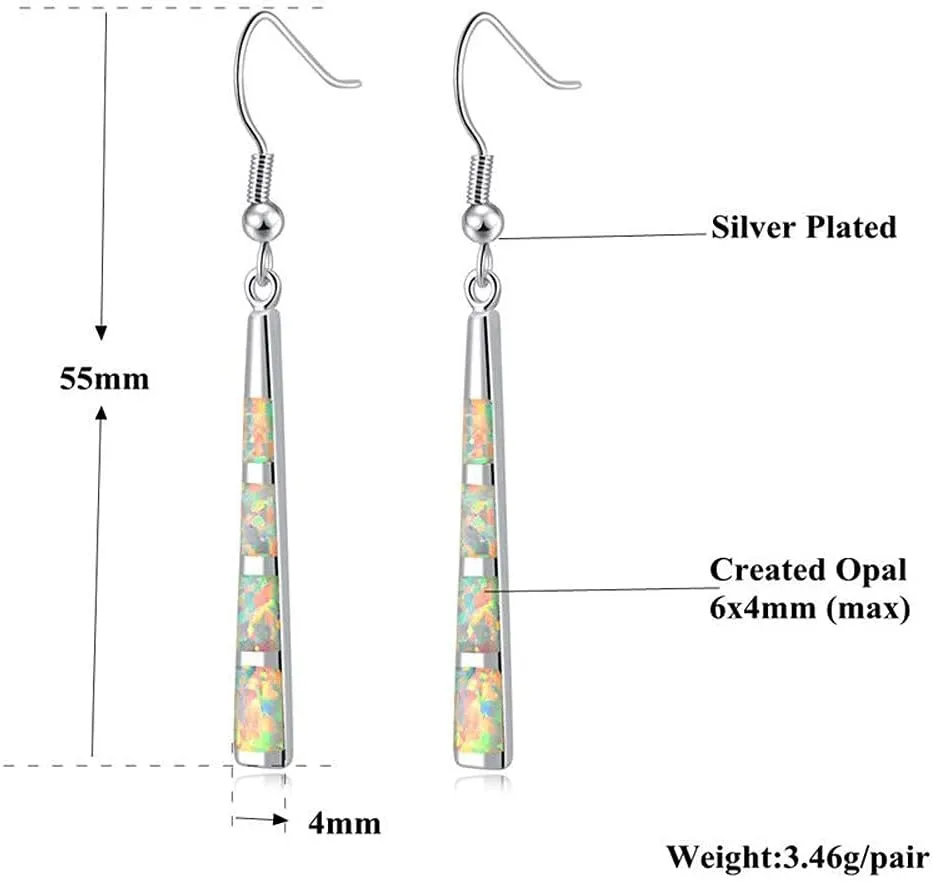 CiNily Opal Drop Earrings - Silver or Gold Plated Dangle Bar Jewelry for Women, Gems Earrings 2 1/8"