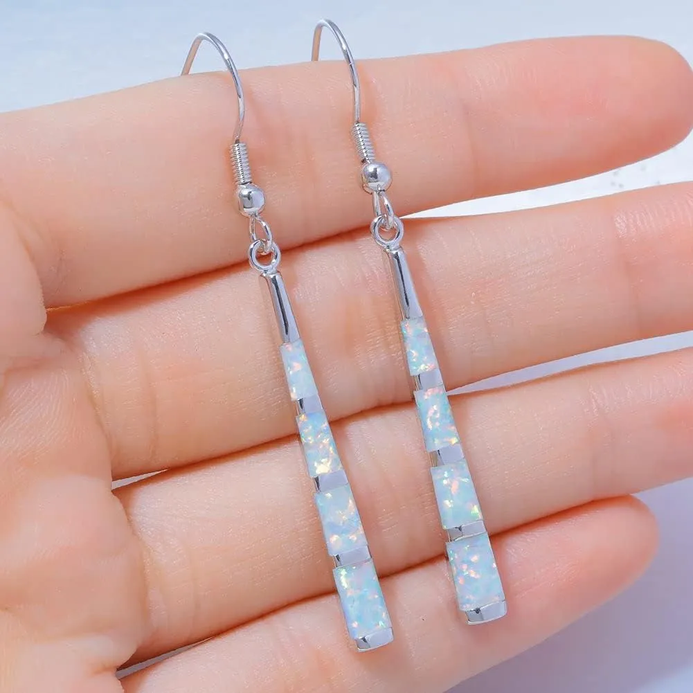 CiNily Opal Drop Earrings - Silver or Gold Plated Dangle Bar Jewelry for Women, Gems Earrings 2 1/8"