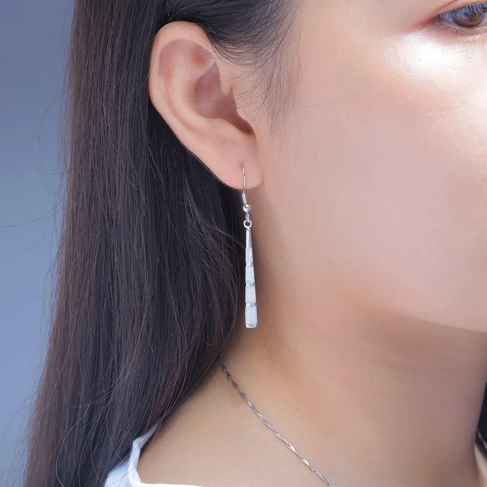 CiNily Opal Drop Earrings - Silver or Gold Plated Dangle Bar Jewelry for Women, Gems Earrings 2 1/8"