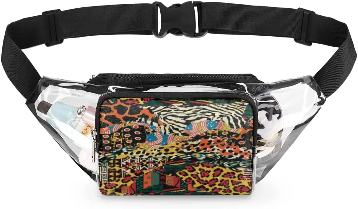 Clear Fanny Pack Stadium Approved Adjustable African Animal Print Clear Belt Bag Cute Waist Pouch for Women Men Travel Sports Events Hiking Concerts
