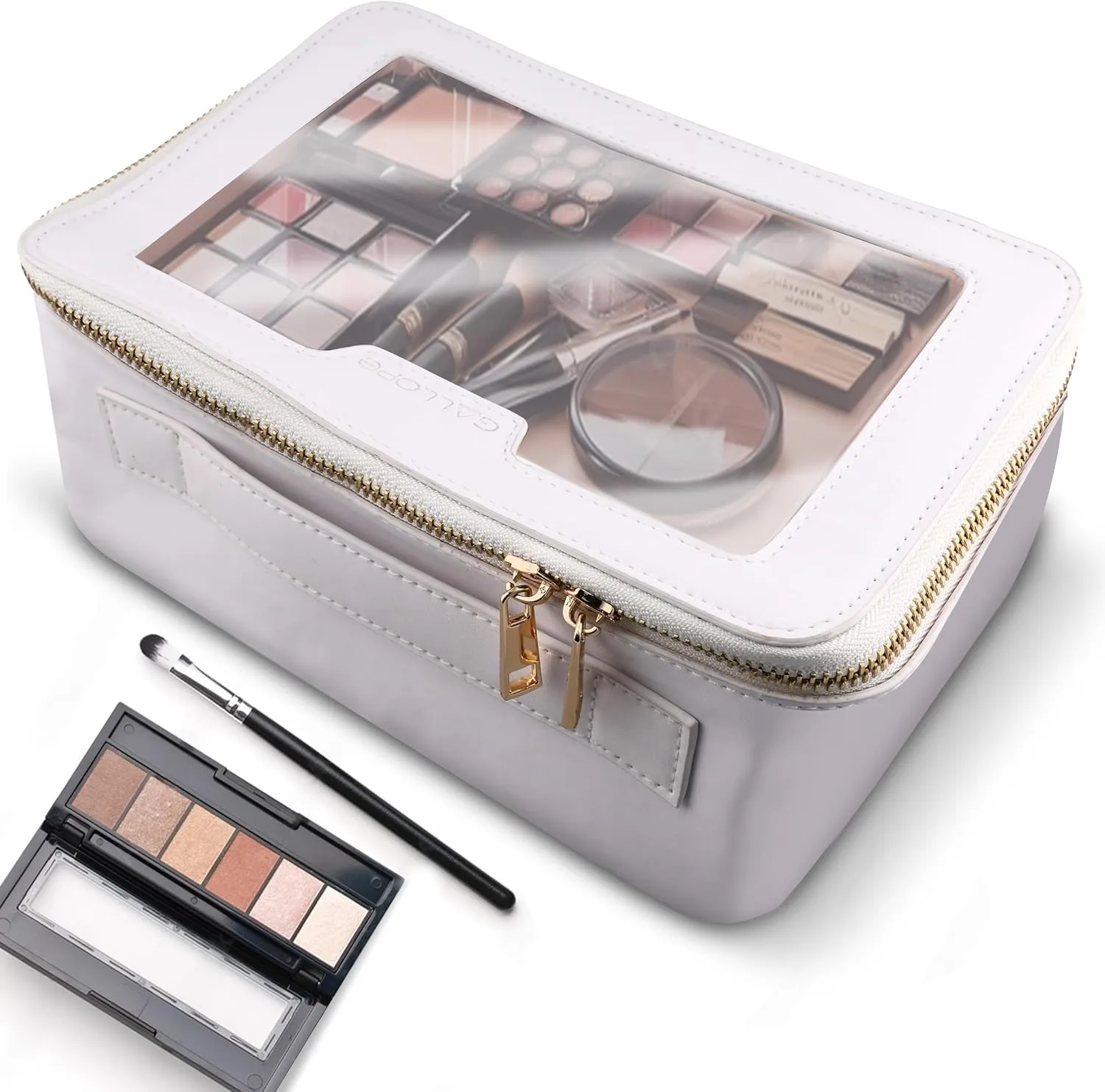 Clear Makeup Bag - Durable and Waterproof Clear Makeup Case for Travels - Compact, TSA-Approved Clear Makeup Bags with Zipper - 9.05 x 5.9 x 3.9 Clear Cosmetic Bag, White, GL202