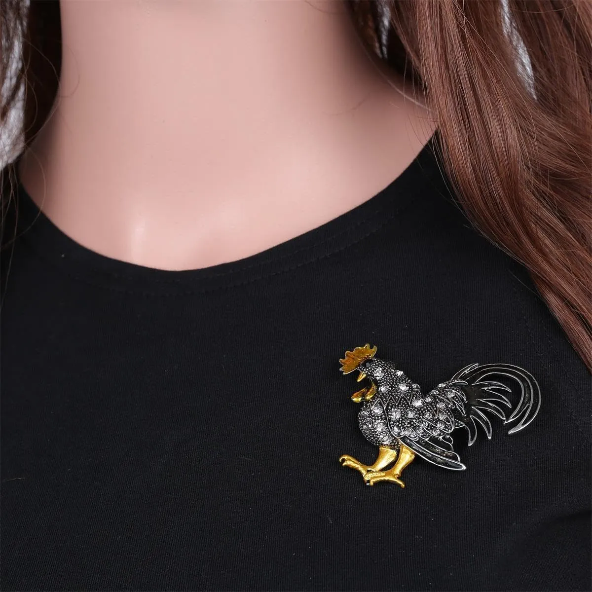 Cock Rooster Brooch Pins Multicolor Crystal Brooches for Women