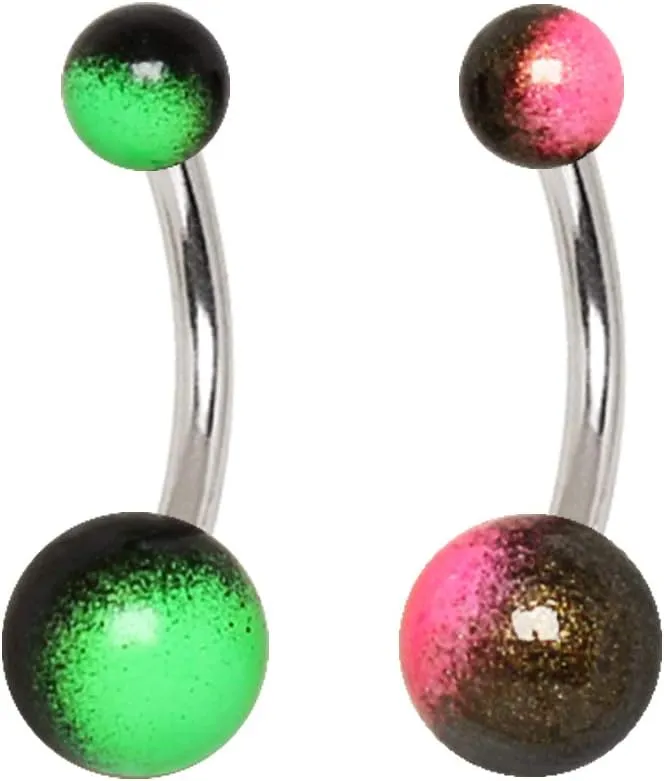 Covet Jewelry 316L Stainless Steel Navel Ring with Metallic Multi-Color UV Acrylic Balls