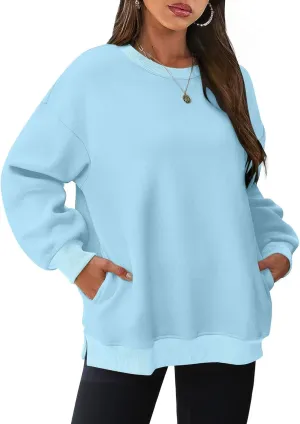 Crewneck Sweatshirts Womens Fall Fashion 2024 Long Sleeve Tops Pullover Casual Cute Loose Winter Clothes with Pocket