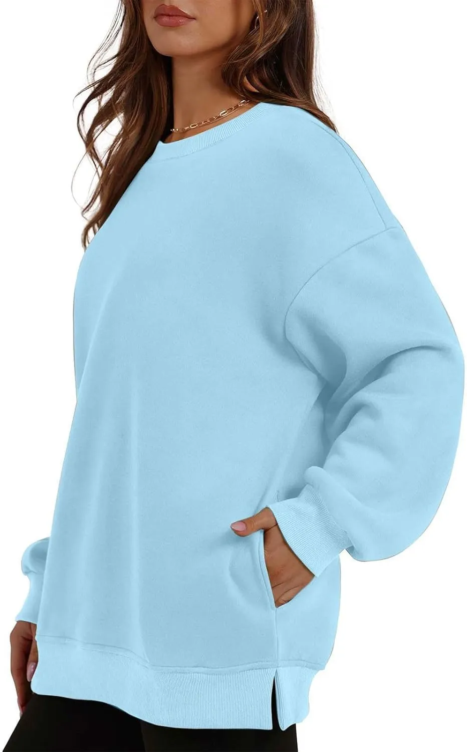 Crewneck Sweatshirts Womens Fall Fashion 2024 Long Sleeve Tops Pullover Casual Cute Loose Winter Clothes with Pocket