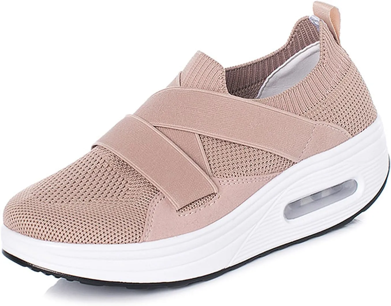 CROSSBABY Women Mesh Air Cushion Orthopedic Diabetic Walking Shoes Slip-on Platform Sneakers Breathable Lightweight with Arch Support Wedge Rocker Shoes