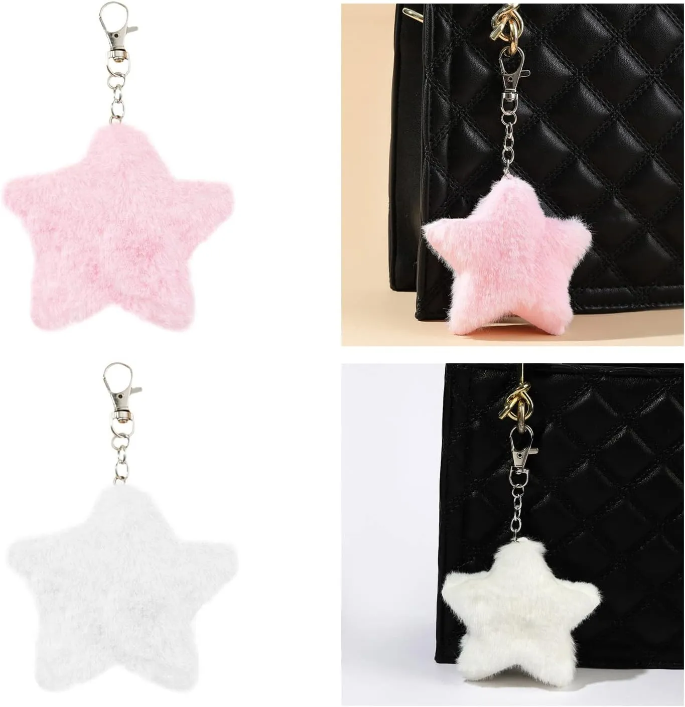 Cute Plush Five-Pointed Star Charm Keychain Soft Stuffed Ornament Keyring Lovely Pendants for Purse Bag Backpack Handbag