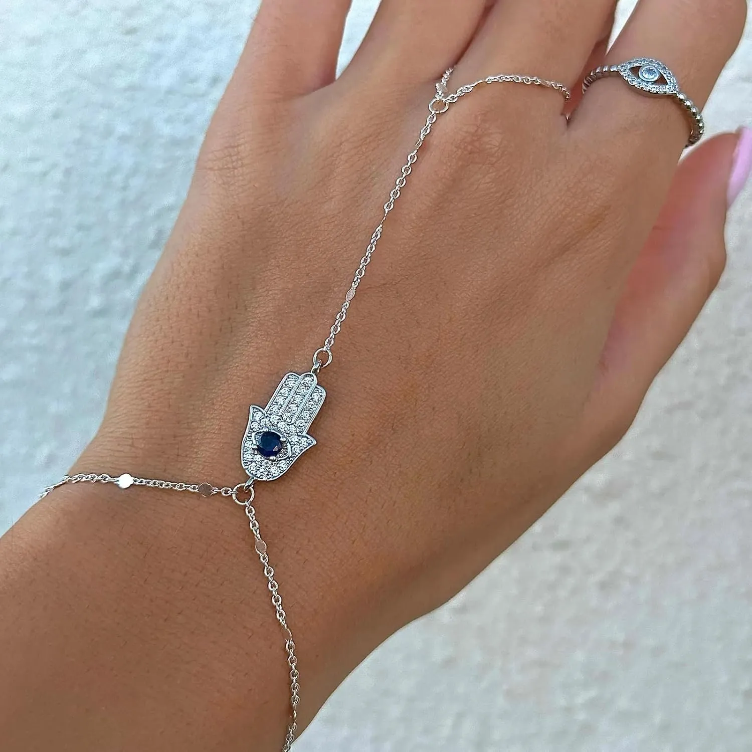 Dainty Gold Bracelets for Women Trendy Evil Eye Bracelets Hand Chain Bracelet Turkish Lucky Hand Jewelry Gifts