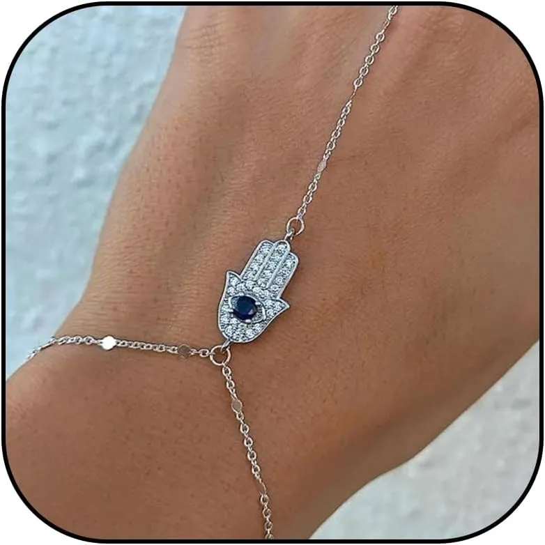 Dainty Gold Bracelets for Women Trendy Evil Eye Bracelets Hand Chain Bracelet Turkish Lucky Hand Jewelry Gifts