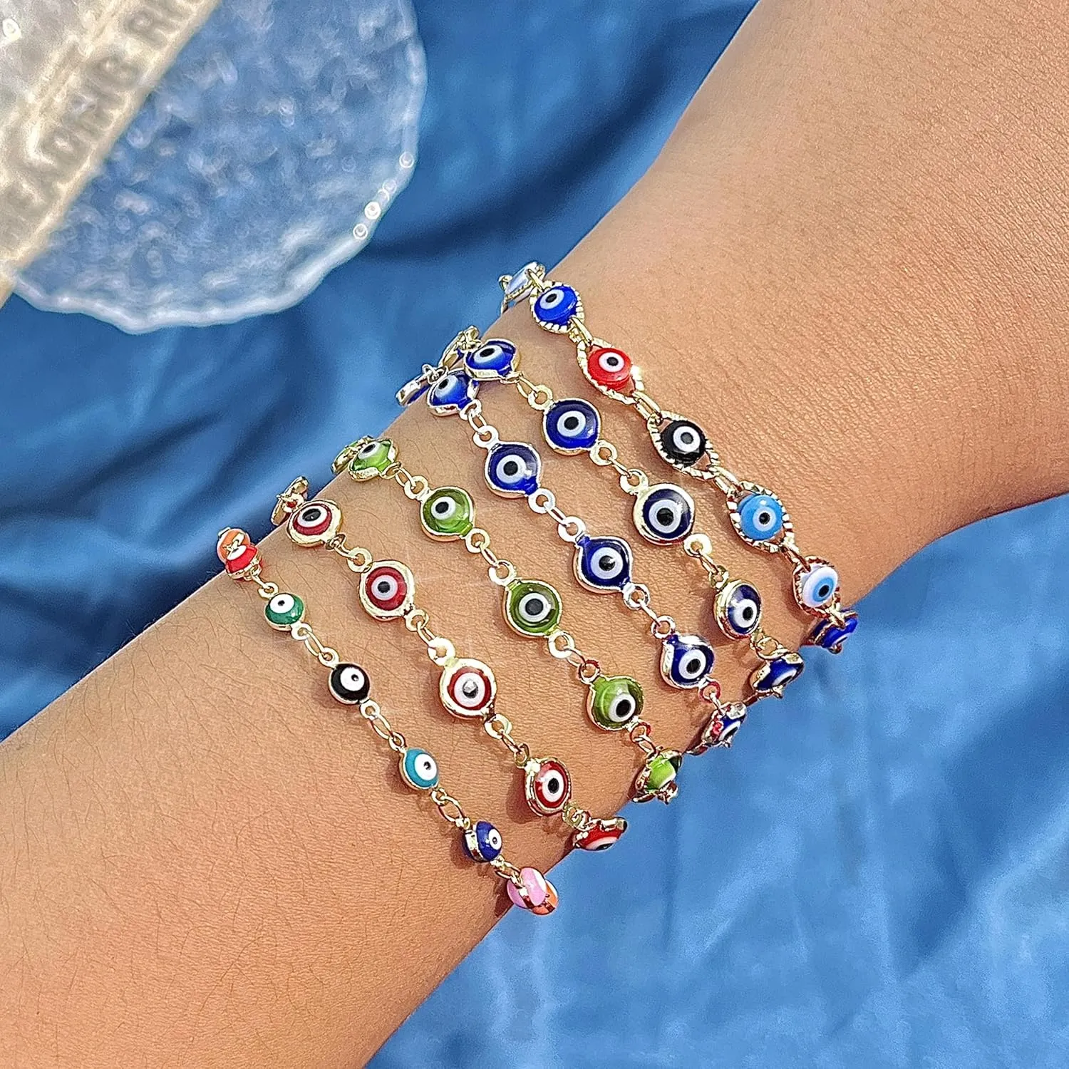 Dainty Gold Bracelets for Women Trendy Evil Eye Bracelets Hand Chain Bracelet Turkish Lucky Hand Jewelry Gifts