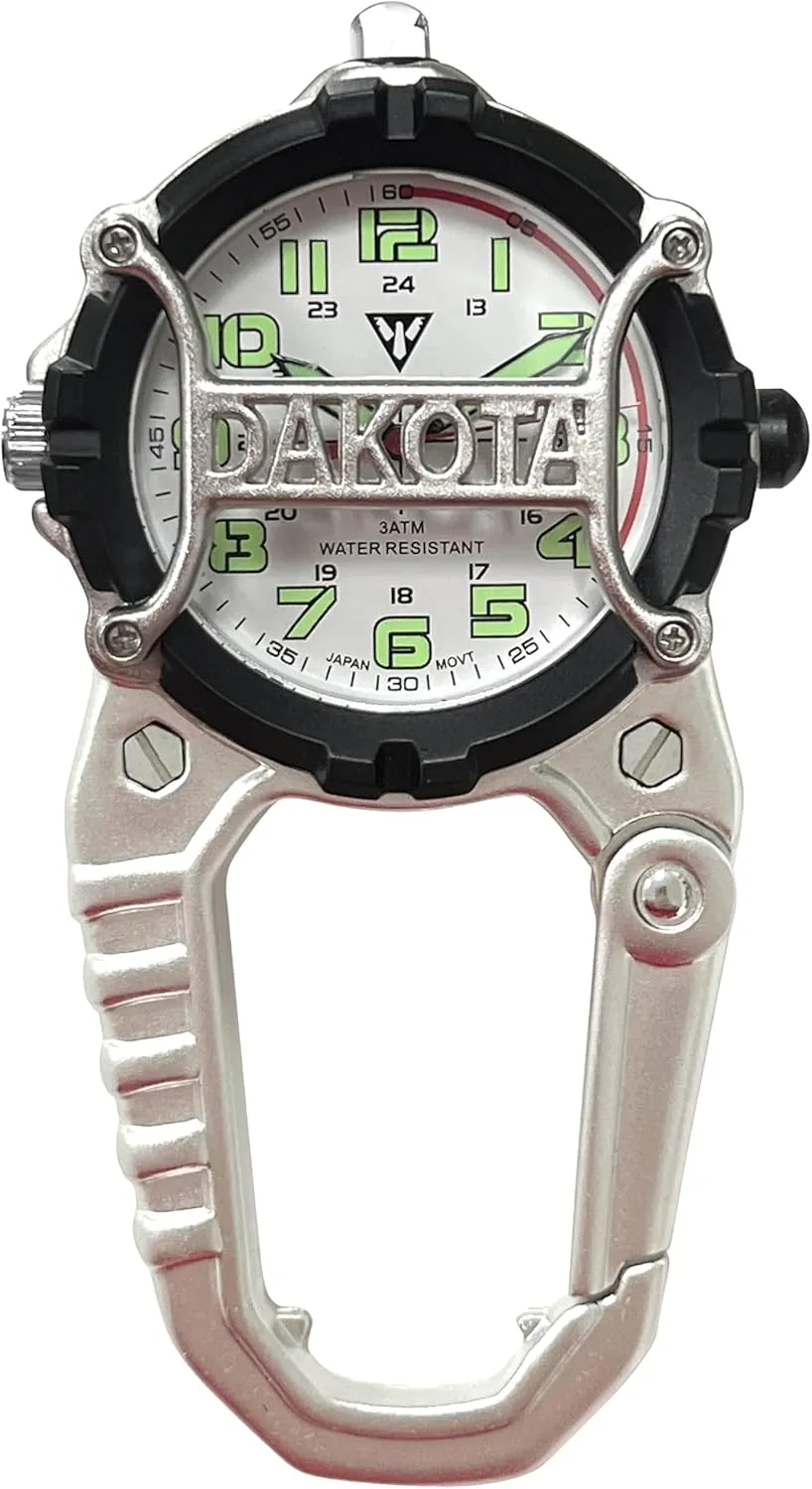 Dakota Mini Clip Microlight, Quality Pocket and Fob Watch, Premium Durability Outdoor Gifts for Men, Use for Fishing Hunting, and More, LED Flashlight, Clip on Watch